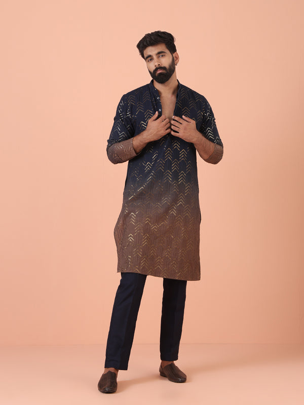 Navy Ombre Metallic Kurta Trouser Set