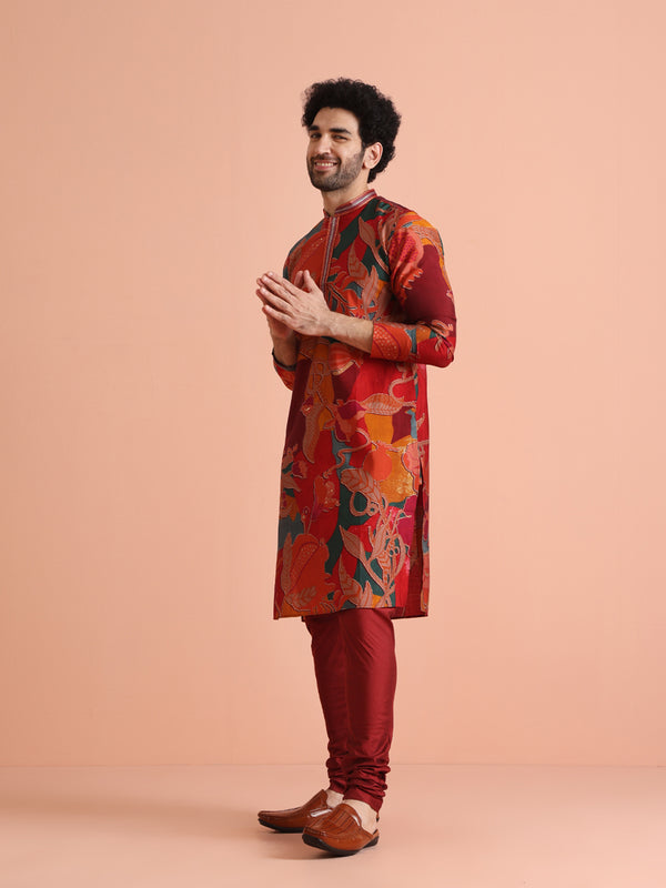 Multi-Color Printed Kurta with Maroon Churidar
