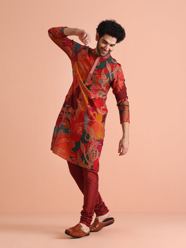 Multi-Color Printed Kurta with Maroon Churidar