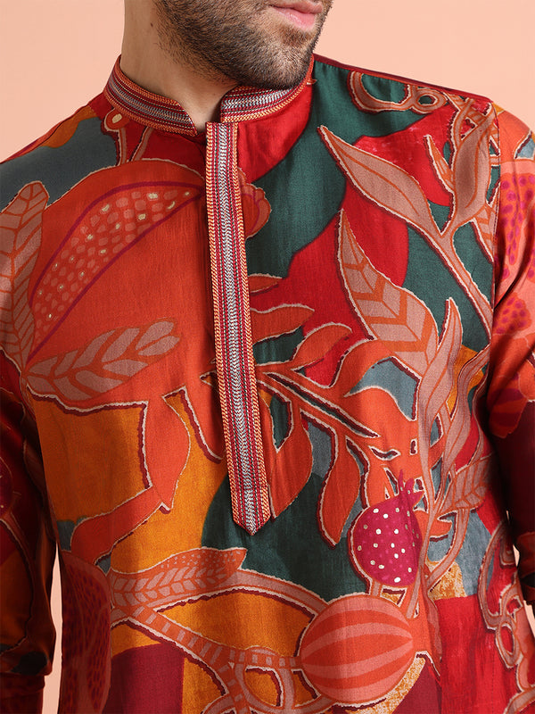 Multi-Color Printed Kurta with Maroon Churidar
