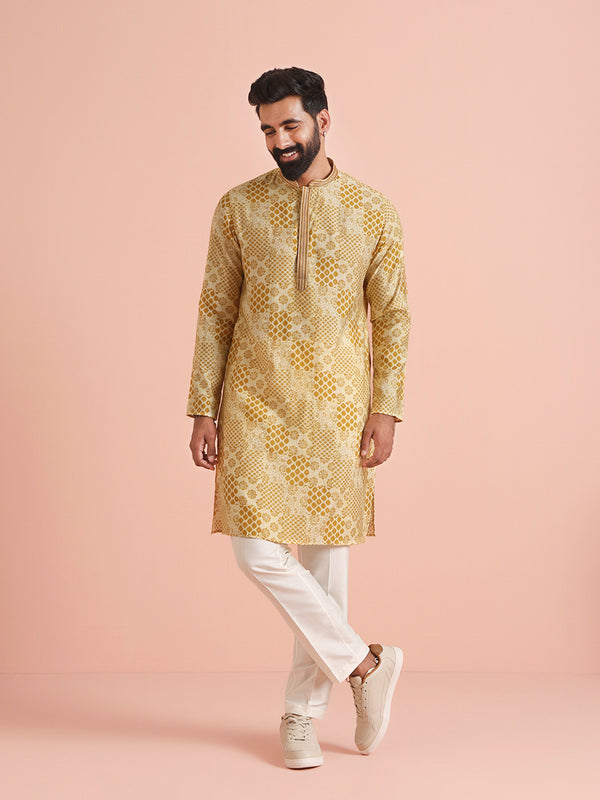 Men Mustard Ethnic Motifs Kurta Trouser Set