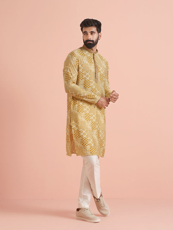 Men Mustard Ethnic Motifs Kurta Trouser Set
