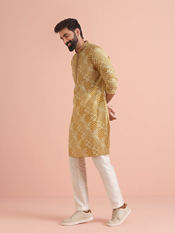Men Mustard Ethnic Motifs Kurta Trouser Set