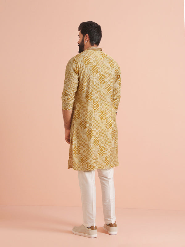 Men Mustard Ethnic Motifs Kurta Trouser Set