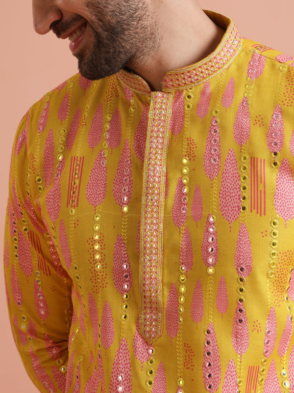 Yellow Sequin Kurta with Cream Trouser Set