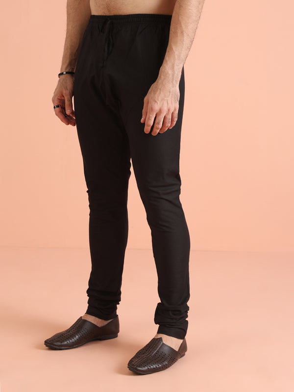 Men Black Heavy Thread Work Kurta Churidar Set