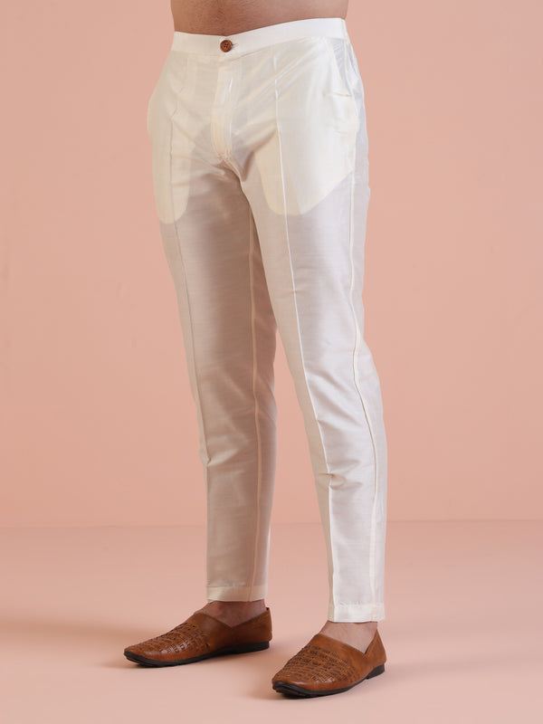 Red Silk Blend Printed Kurta White Trouser