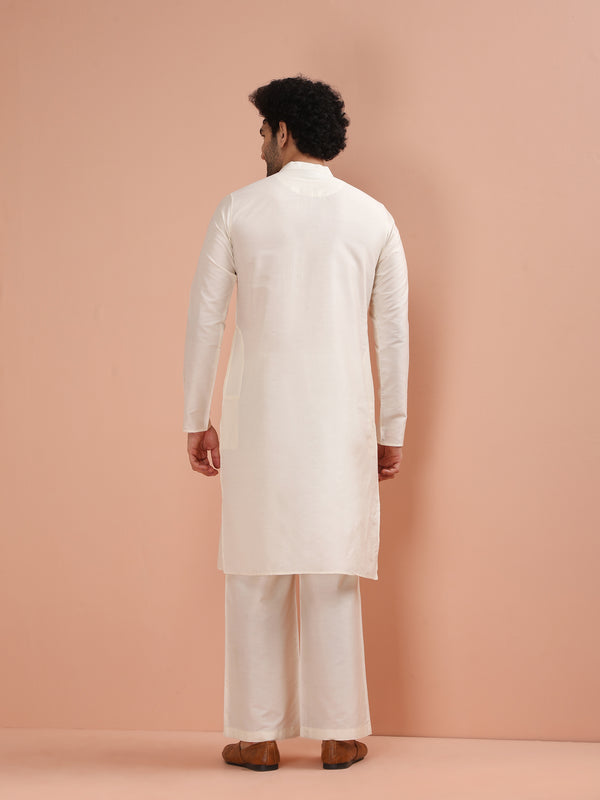 Cream Pintuck Kurta with White Wide Leg Pant