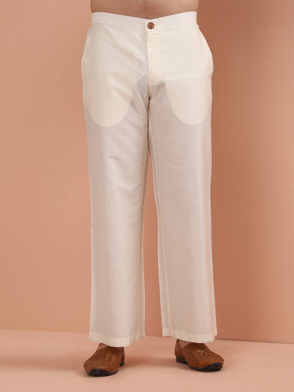 Cream Pintuck Kurta with White Wide Leg Pant