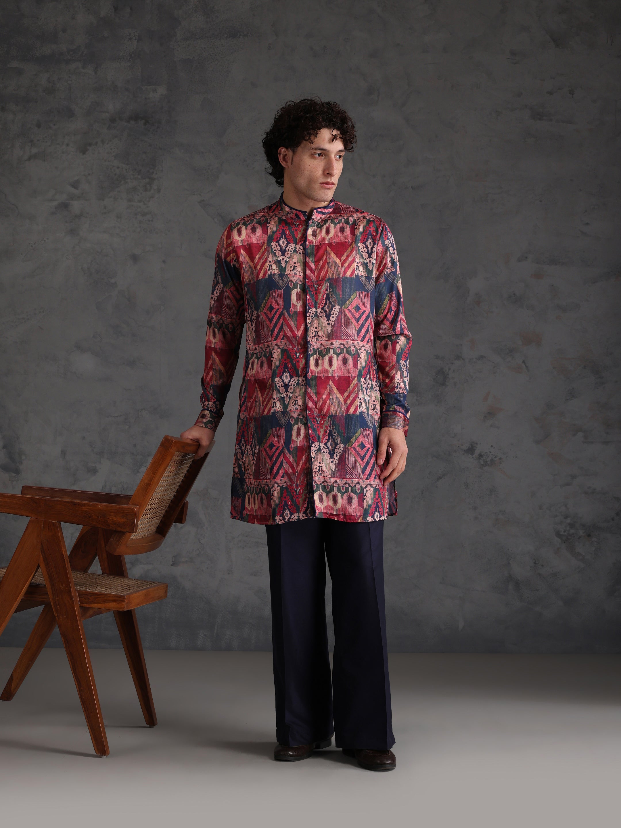 Multicolour Polyviscose Printed Mid Kurta Wide Leg Trouser Set