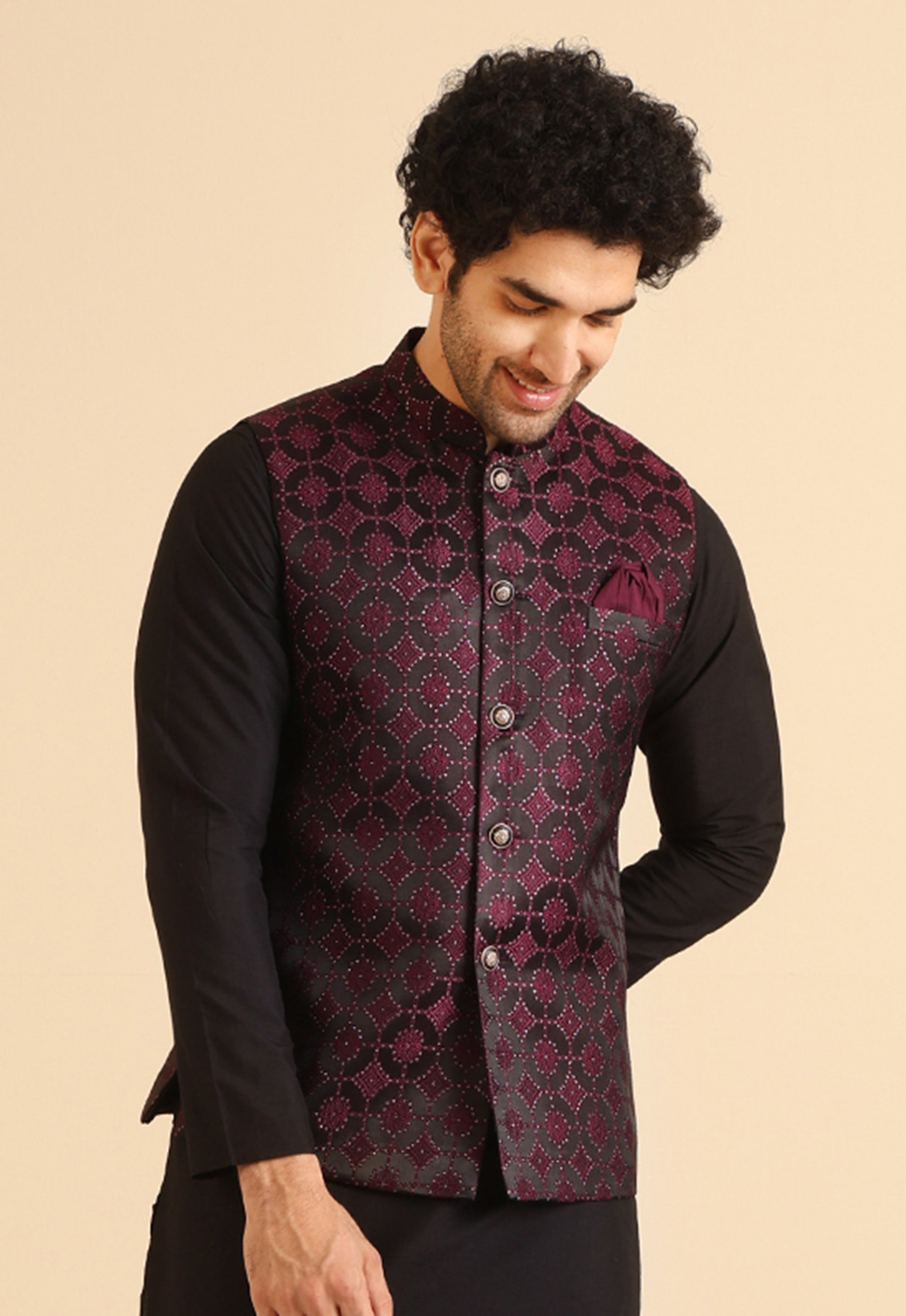 Browse Black Maroon Textured Nehru Jacket for Men at Kisah Browse Black Maroon Textured Nehru Jacket for Men at Kisah