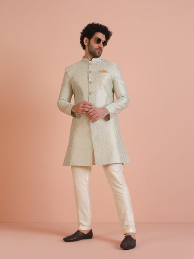 Men's Cream Indowestern Set With Trouser
