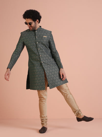 Green Printed Sherwani with Golden Churidar