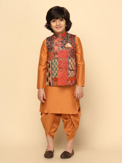 Boys Multi-Color Kurta Jacket Dhoti Sets