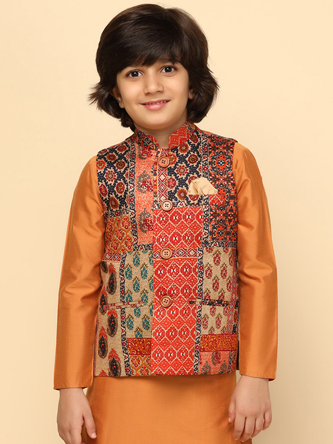 KISAH Multicolor Regular Fit Self Pattern Nehru Jacket