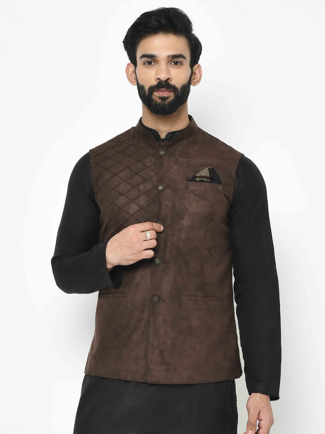 Buy KISAH Men's Ethnic Wear Regular Fit Woven Design Cotton Blend Multi Nehru  Jacket (S) at Amazon.in