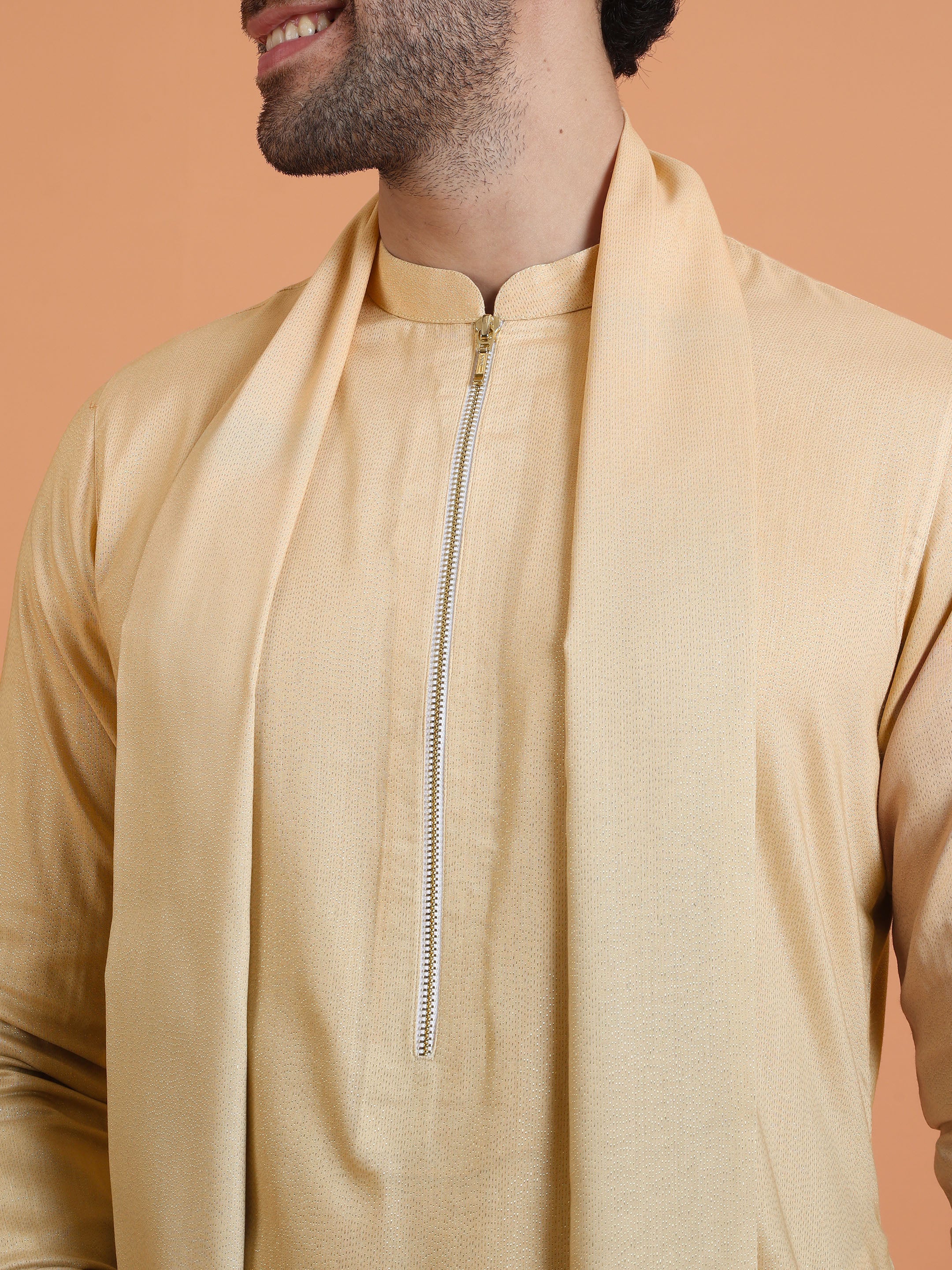 Beige silk blend ombre kurta with zip has been highlighted 
