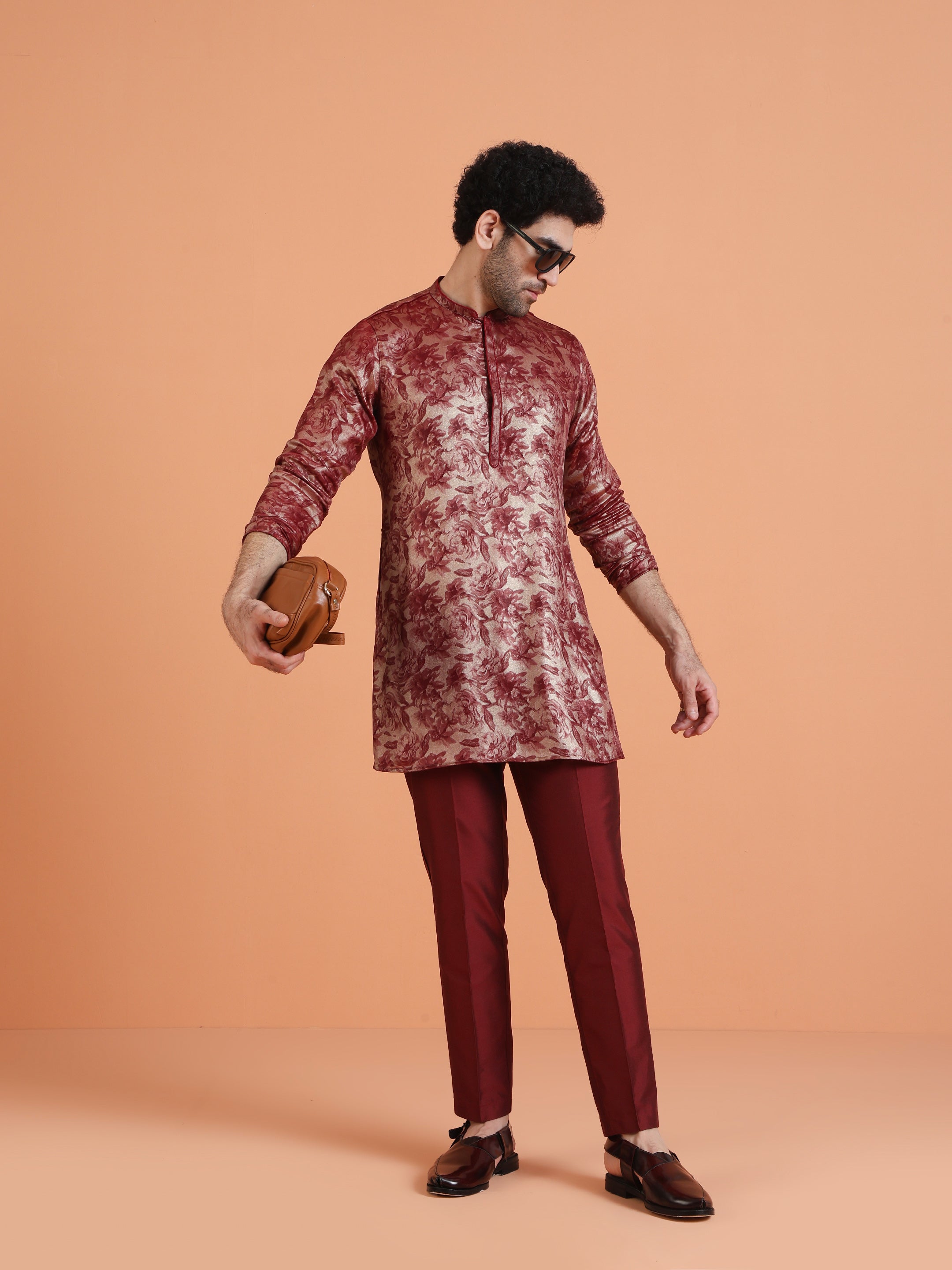 Maroon Floral Printed Kurta Set with Trouser â€“ Festive & Occasion Wear