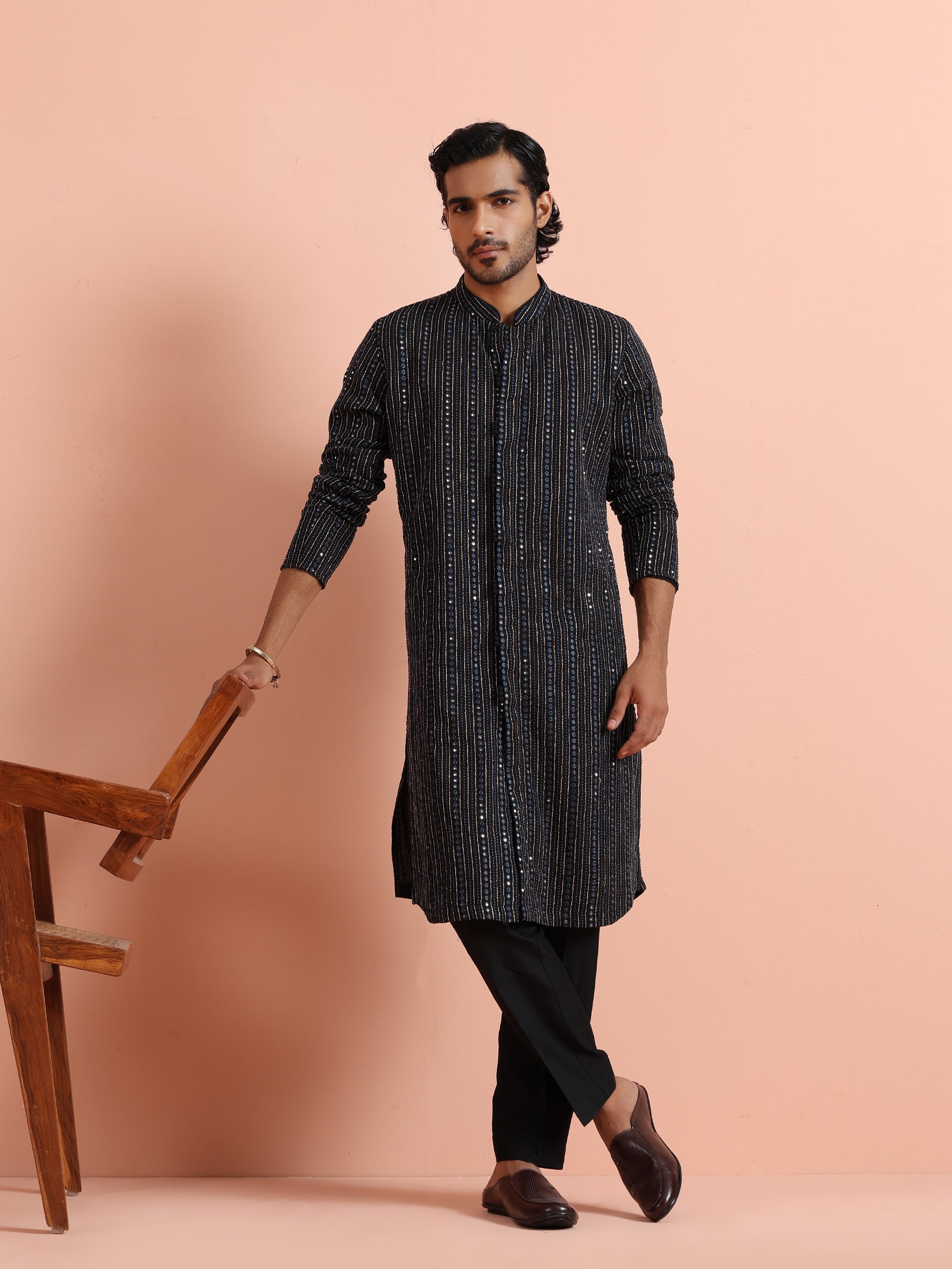 Black Mirror Work Kurta Trouser Set