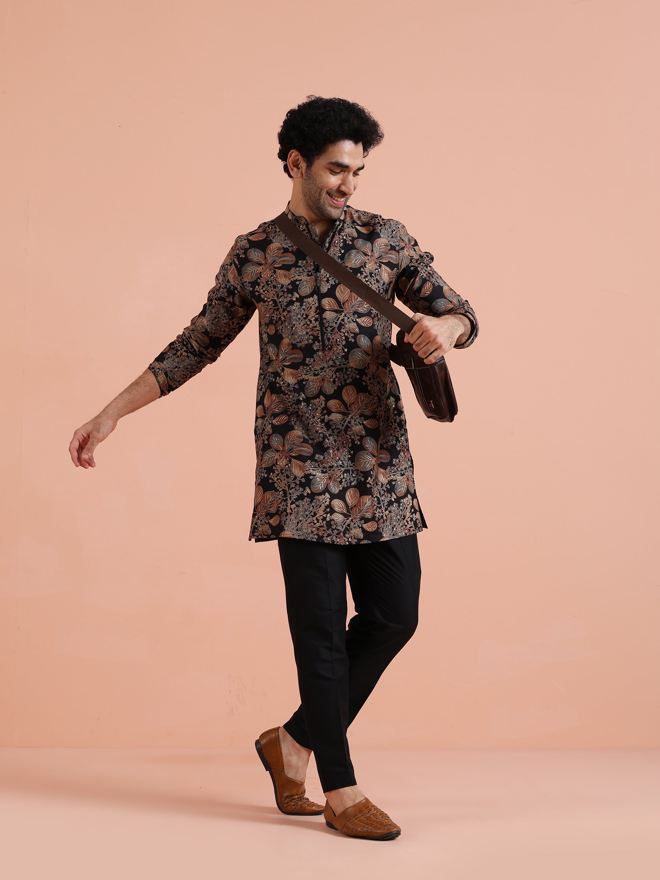 Black Printed Cotton Kurta Trouser Set