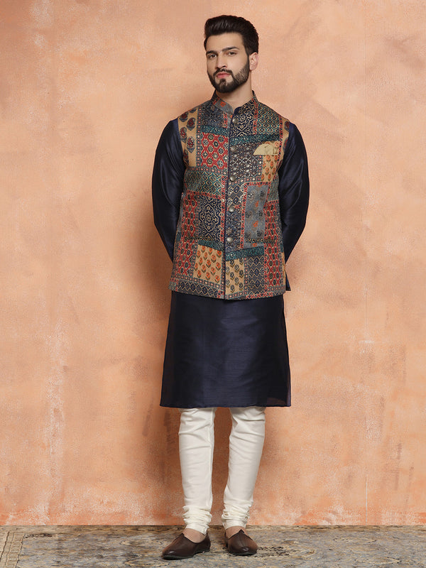 Multicolor Printed Nehru Jacket Kurta Churidar