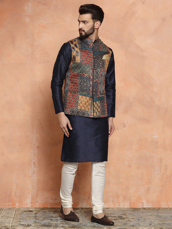 Multicolor Printed Nehru Jacket Kurta Churidar