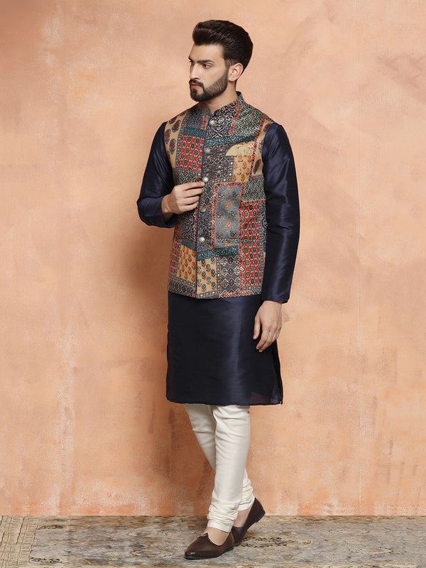 Multicolor Printed Nehru Jacket Kurta Churidar