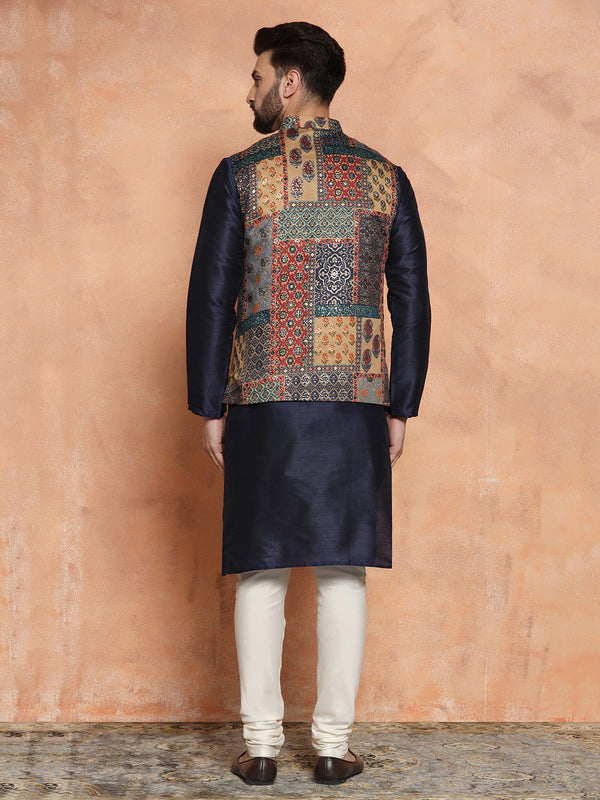 Multicolor Printed Nehru Jacket Kurta Churidar