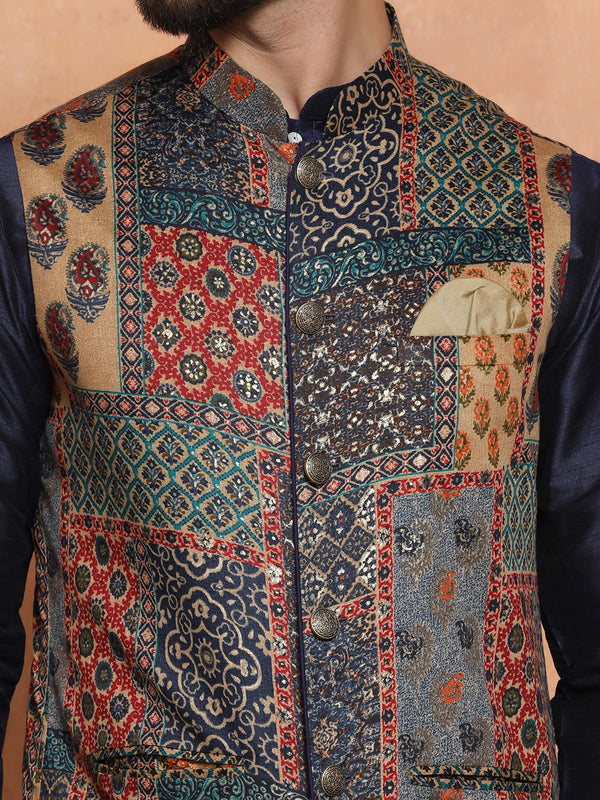 Multicolor Printed Nehru Jacket Kurta Churidar