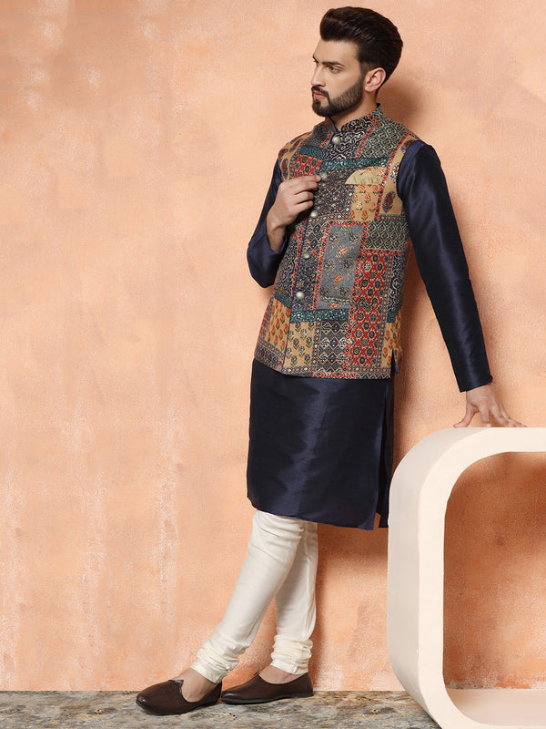 Multicolor Printed Nehru Jacket Kurta Churidar