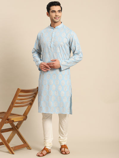 Light Blue Kurta Cream Churidar Set