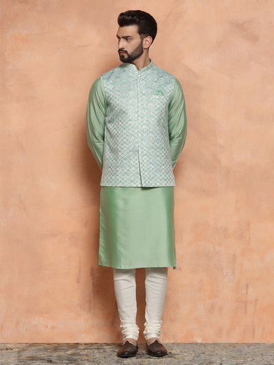 Mint Green Kurta with Jacquard Jacket & Churidar