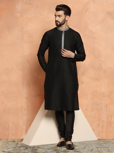 Black Cotton Silk Kurta Churidar Set