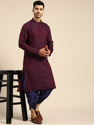 Men Purple Ethnic Motifs Kurta Dhoti Pant Set