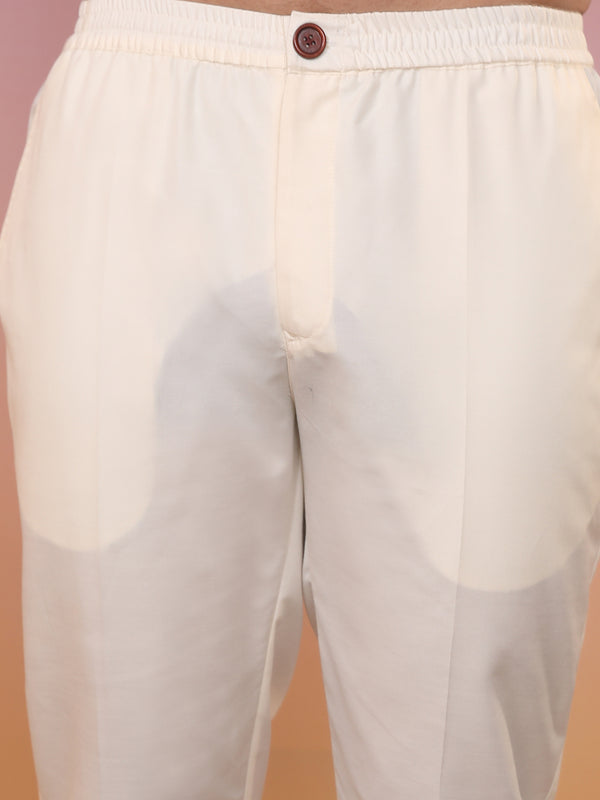 Cream Cotton Printed Kurta Trouser Set