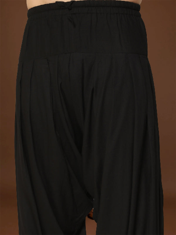 Black Silk Blend Printed Kurta Black Patiala