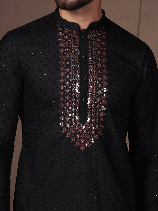 Black Embroidered Kurta Set with Churidar
