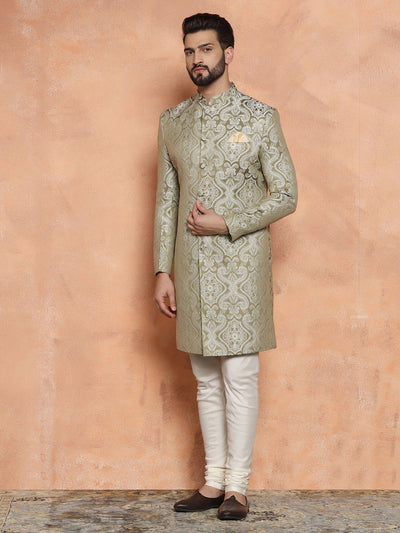 Light Green Textured Sherwani Churidar Set